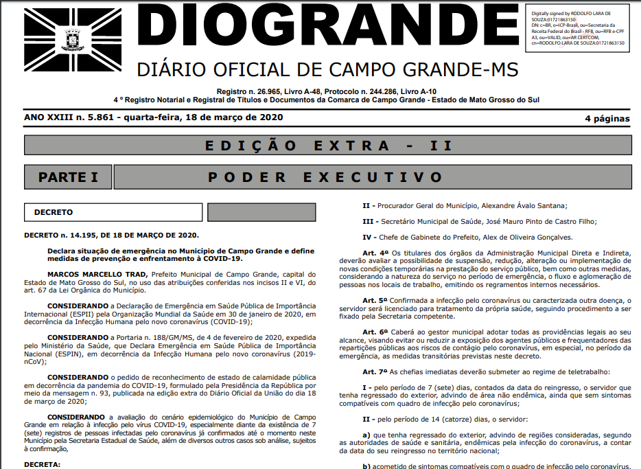 Acesse o D.O. com as principais determinações do Governo Municipal de CG